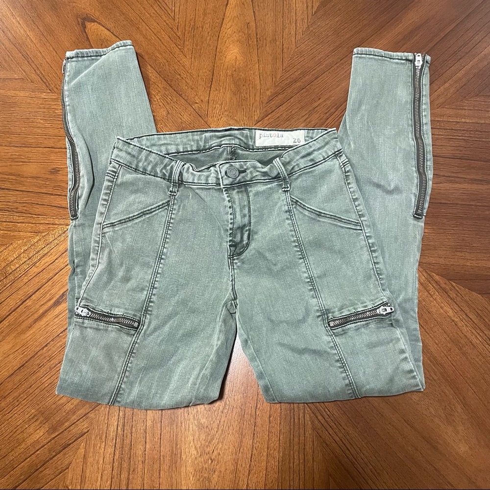 Pistola Faded Olive Green Zippered Skinny Jeans Size 26